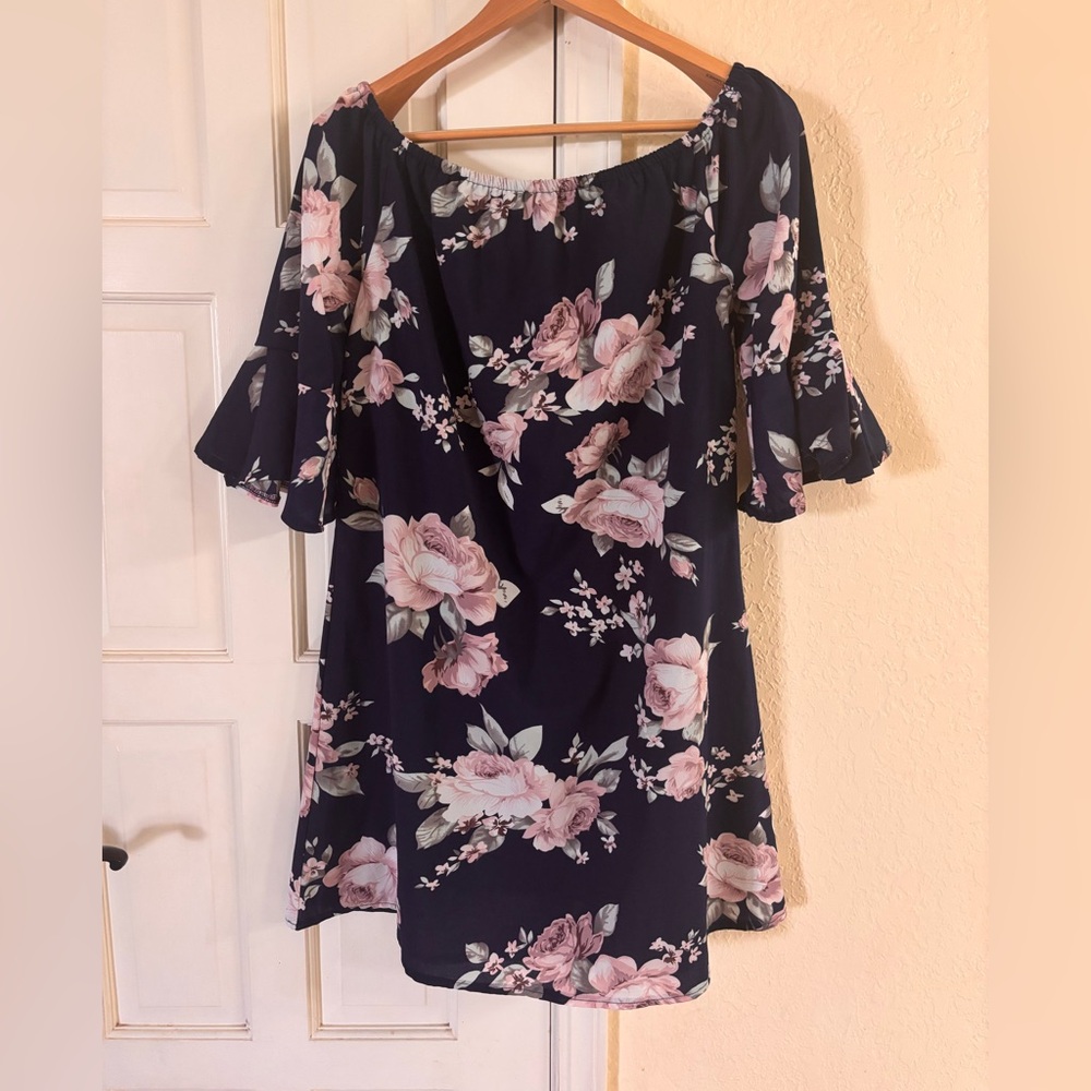 Off the Shoulder Ruffles Floral Tunic Shift Dress XL